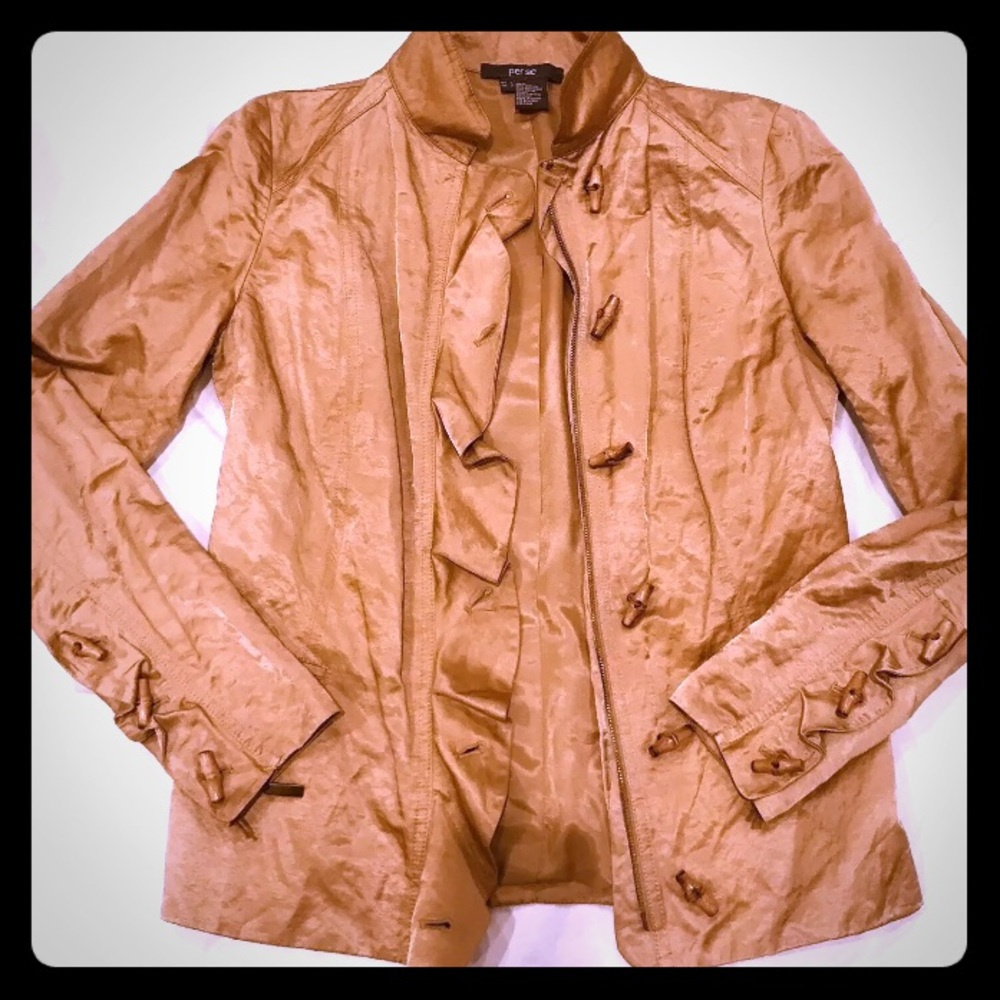 PER SE by Carlisle Gold Jacket Bamboo Buttons Sz 0